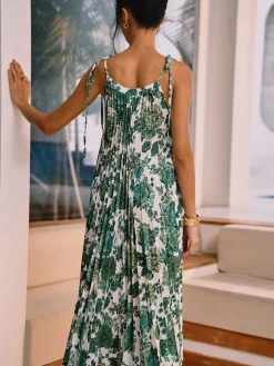 COMMENSE Floral Pleated Knotted Midi Dress* Casual Dresses|Floral Dresses