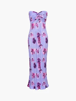 COMMENSE Floral Plisse Twist Tube Long Dress* Floral Dresses|Vacation Dresses