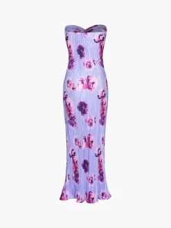 COMMENSE Floral Plisse Twist Tube Long Dress* Floral Dresses|Vacation Dresses