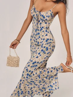 COMMENSE Floral Print Knotted Irregular Hem Long Dress* Casual Dresses|Floral Dresses