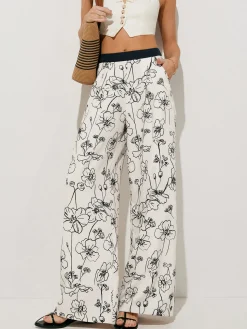 COMMENSE Floral Print Pockets Wide Leg Pants* Wide Leg|Pants