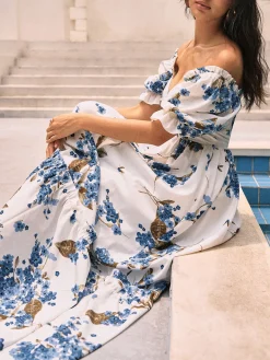 COMMENSE Floral Print Puff Sleeve Long Dress* Casual Dresses|Floral Dresses