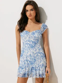 COMMENSE Floral Print Ruffle Short Dress* Casual Dresses|Floral Dresses