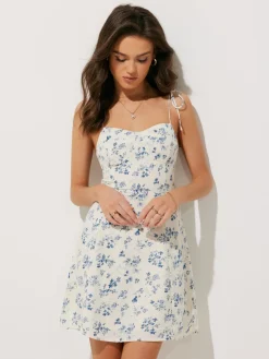 COMMENSE Floral Print Shirred Cami Long Dress* White Dresses|Casual Dresses