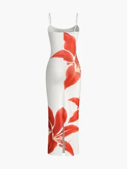 COMMENSE Floral Print Sleeveless Split Long Dress* White Dresses|Casual Dresses