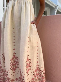 COMMENSE Floral Print Spaghetti Strap Long Dress* White Dresses|Casual Dresses