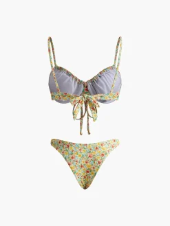 COMMENSE Floral Print Tie Front Bikini Set* Swimwear|Tops
