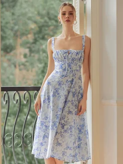 COMMENSE Floral Print Tie-Detail Cami Midi Dress* Casual Dresses|Floral Dresses
