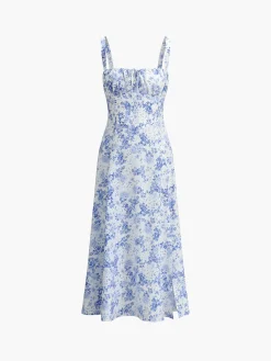 COMMENSE Floral Print Tie-Detail Cami Midi Dress* Casual Dresses|Floral Dresses