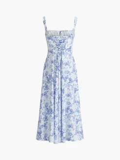 COMMENSE Floral Print Tie-Detail Cami Midi Dress* Casual Dresses|Floral Dresses
