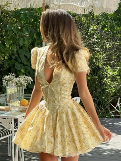 COMMENSE Floral Print V-Neck Knotted Short Dress* Dresses