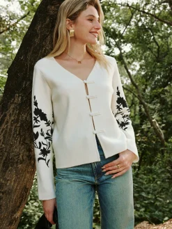 COMMENSE Floral Printed Knot Button Cardigan* Knitwear|Tops