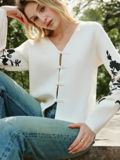 COMMENSE Floral Printed Knot Button Cardigan* Knitwear|Tops