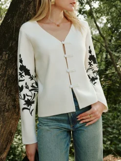 COMMENSE Floral Printed Knot Button Cardigan* Knitwear|Tops