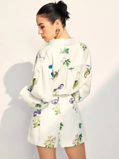 COMMENSE Floral Printed Lapel Long Sleeve Shorts Set* Shorts Sets|Shorts
