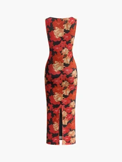 COMMENSE Floral Printed Mesh Tank Dress* Black Dresses|Casual Dresses