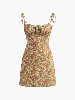 COMMENSE Floral Tie Front A Line Dress* Casual Dresses|Floral Dresses