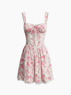 COMMENSE Floral Tie Waist Short Dress* Casual Dresses|Floral Dresses