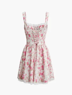 COMMENSE Floral Tie Waist Short Dress* Casual Dresses|Floral Dresses