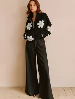 COMMENSE Floral Zipper Fleece Jacket* Outerwear|Jackets