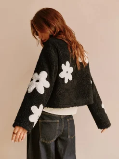 COMMENSE Floral Zipper Fleece Jacket* Outerwear|Jackets