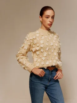 COMMENSE Floral-Decor Short Sweater* Sweater Tops|Sweaters & Cardigans