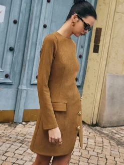 COMMENSE Floral-Detail Faux Leather Slim Dress* Casual Dresses|Floral Dresses