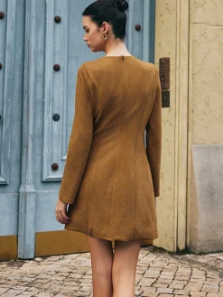 COMMENSE Floral-Detail Faux Leather Slim Dress* Casual Dresses|Floral Dresses