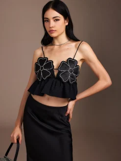 COMMENSE Flower Backless Ruffle Cami Top* Tank Tops & Camis|Tops