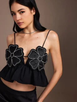 COMMENSE Flower Backless Ruffle Cami Top* Tank Tops & Camis|Tops
