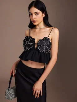 COMMENSE Flower Backless Ruffle Cami Top* Tank Tops & Camis|Tops
