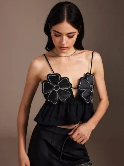 COMMENSE Flower Backless Ruffle Cami Top* Tank Tops & Camis|Tops
