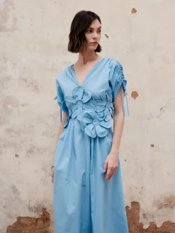 COMMENSE Flower Drawstring V-Neck Long Dress* Casual Dresses|Vacation Dresses