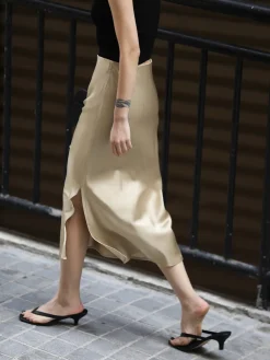 COMMENSE Flowy Satin Midi Skirt* Skirts|Bottoms