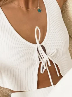 COMMENSE Fly Away Tied Rib Crop Tank Top* Crop Tops|Tank Tops & Camis