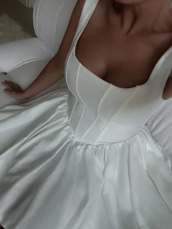 COMMENSE French Elegant Solid Short Dress* White Dresses|Casual Dresses