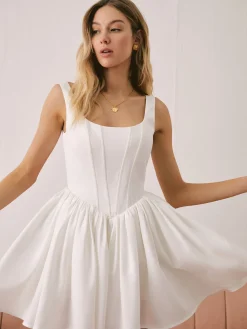 COMMENSE French Elegant Solid Short Dress* White Dresses|Casual Dresses