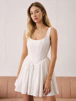 COMMENSE French Elegant Solid Short Dress* White Dresses|Casual Dresses