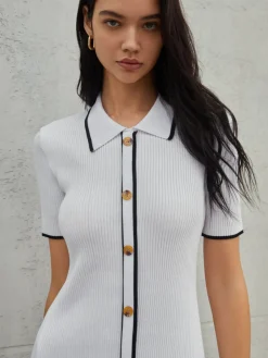 COMMENSE Frenchy Contrast Trim Short Sweater Dress* White Dresses|Sweater Dresses