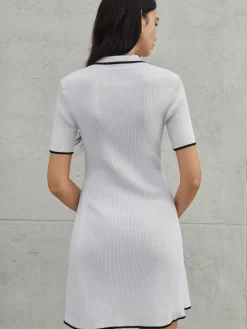 COMMENSE Frenchy Contrast Trim Short Sweater Dress* White Dresses|Sweater Dresses
