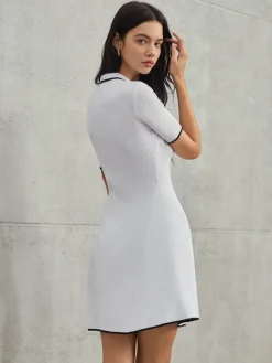 COMMENSE Frenchy Contrast Trim Short Sweater Dress* White Dresses|Sweater Dresses