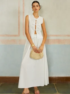 COMMENSE Front Bow Tie Sleeveless Skirt Set* Skirt Sets|Long Sleeve Sets