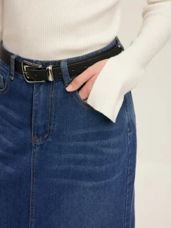 COMMENSE Front Split Denim Skirt Without Belt* Skirts|Denim