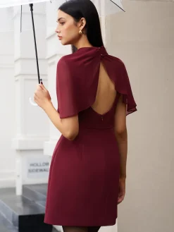 COMMENSE Funnel Neck Backless Zipper Dress* Casual Dresses|Work Dresses