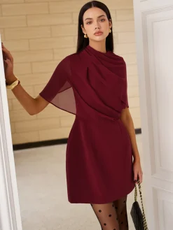 COMMENSE Funnel Neck Backless Zipper Dress* Casual Dresses|Work Dresses