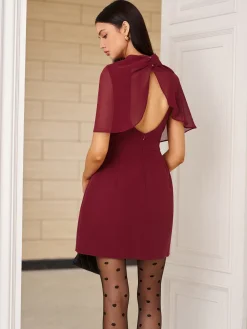 COMMENSE Funnel Neck Backless Zipper Dress* Casual Dresses|Work Dresses