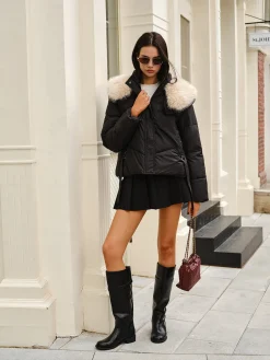 COMMENSE Fuzzy Collar Winter Short Coat* Outerwear|Coats