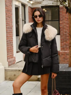 COMMENSE Fuzzy Collar Winter Short Coat* Outerwear|Coats