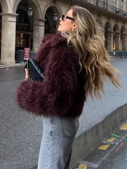 COMMENSE Fuzzy Faux Fur Short Coat* Outerwear|Coats
