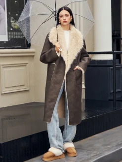 COMMENSE Fuzzy Lined Faux Leather Winter Coat* Outerwear|Coats